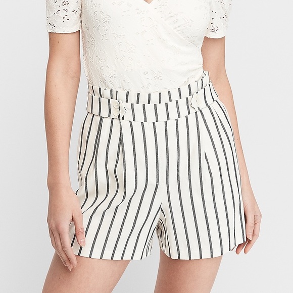 NEW Express Super High Waisted Striped Shorts - Picture 1 of 5